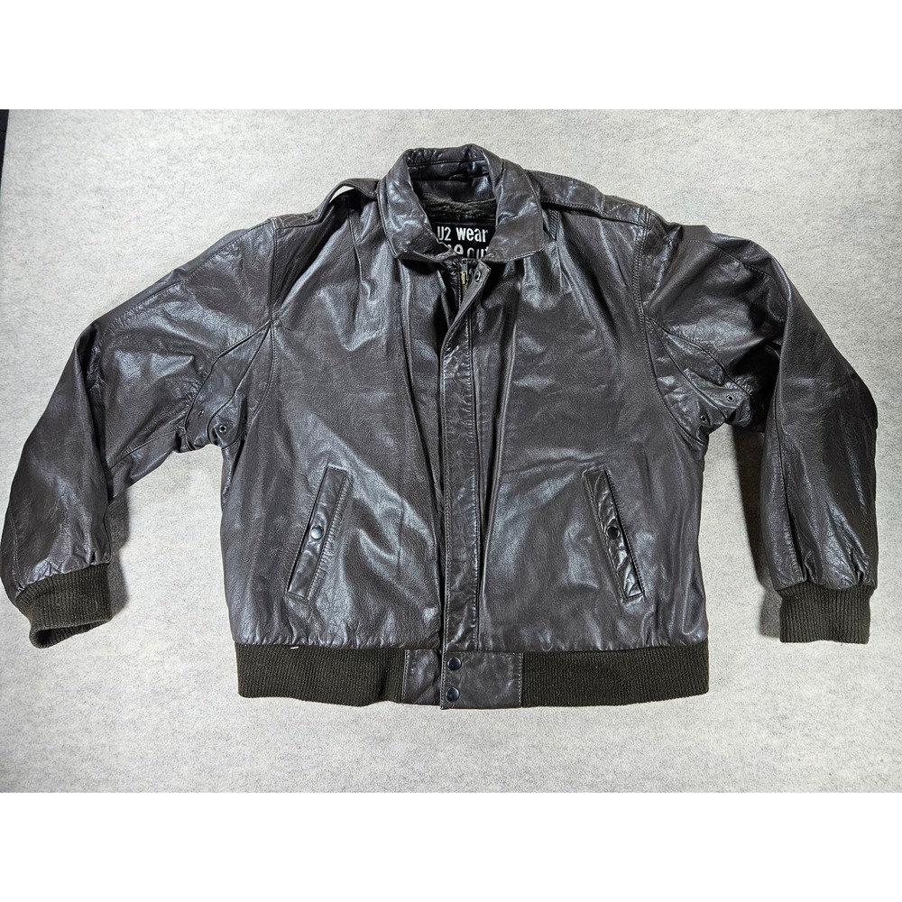 Vintage U2 Wear Me Out Leather Bomber Jacket Mens 44 Brown Fur Lined 80s 90s